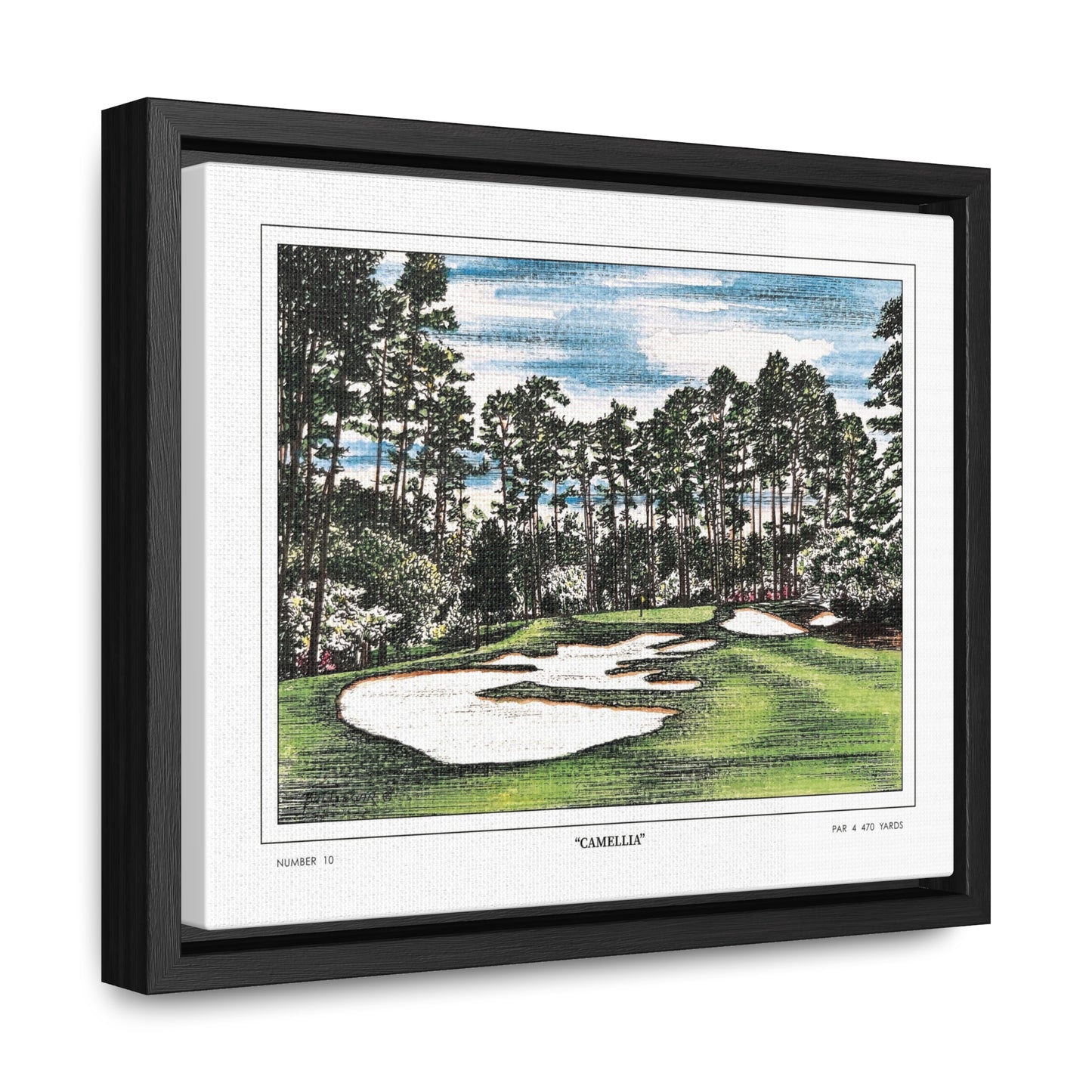 Camellia Watercolor Framed Canvas Golf Art for Wall