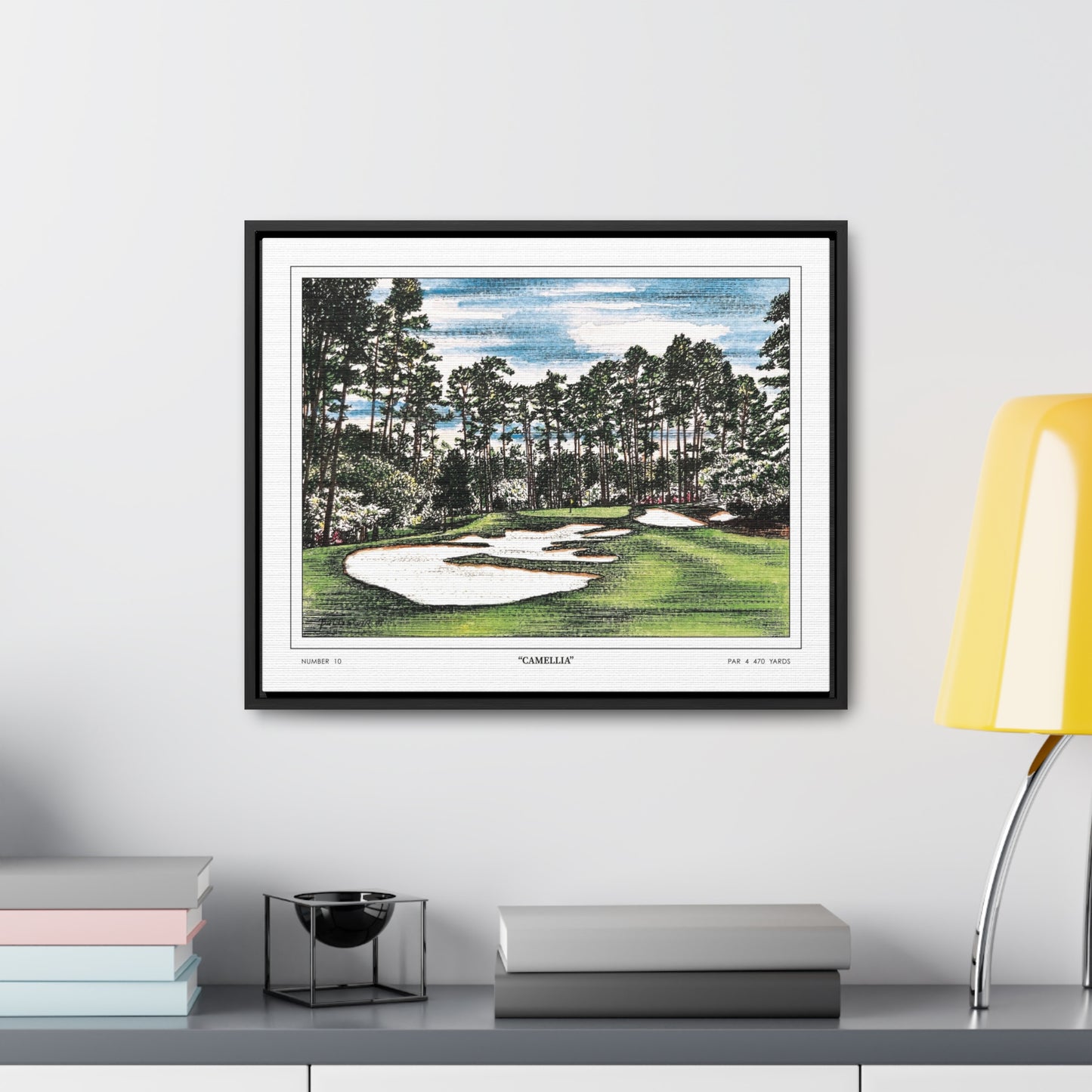 Camellia Watercolor Framed Canvas Golf Art for Wall