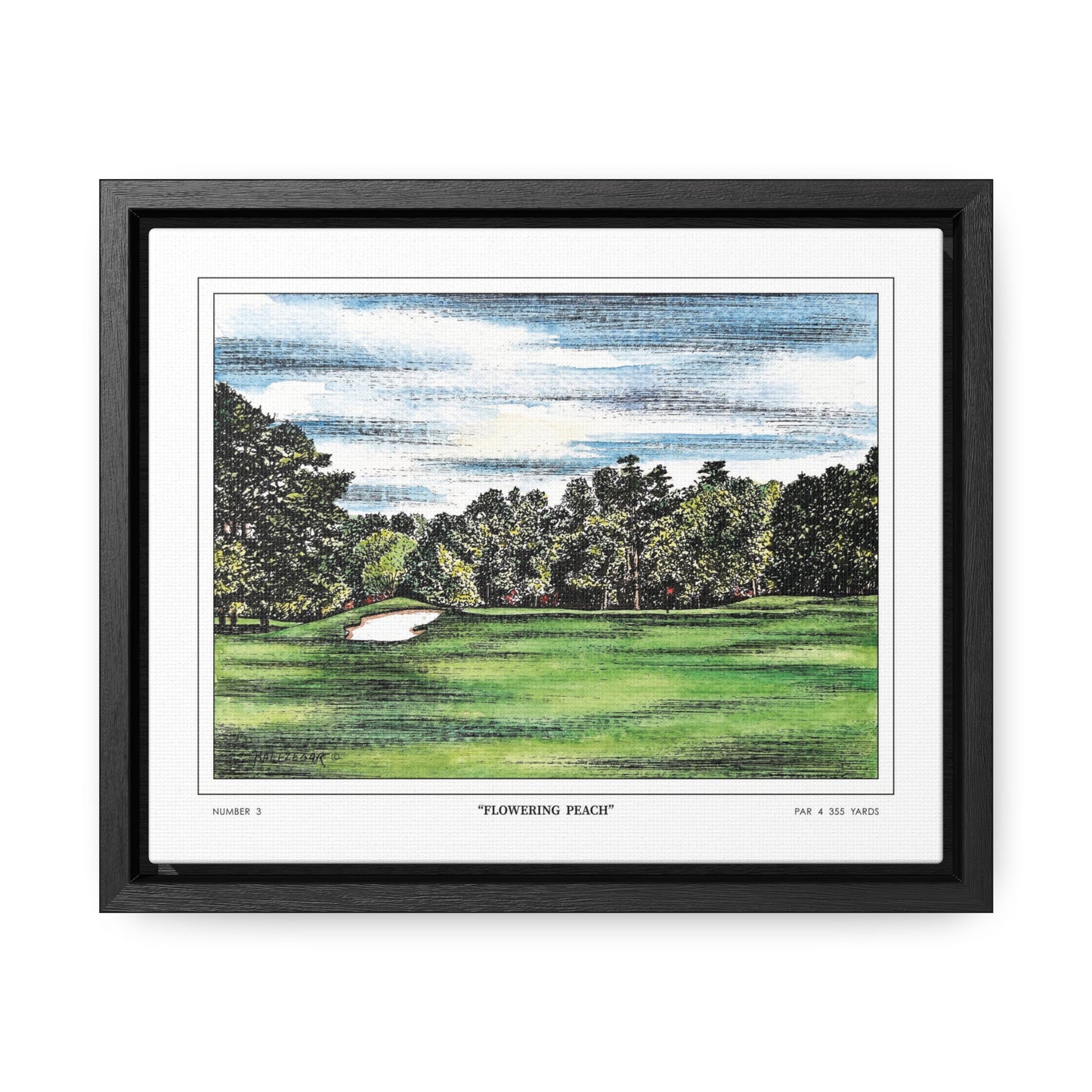 Flowering Peach Hole 3 Watercolor Painting Original Golf Art