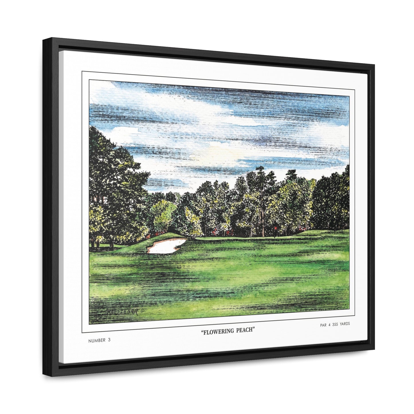 Flowering Peach Hole 3 Watercolor Painting Original Golf Art